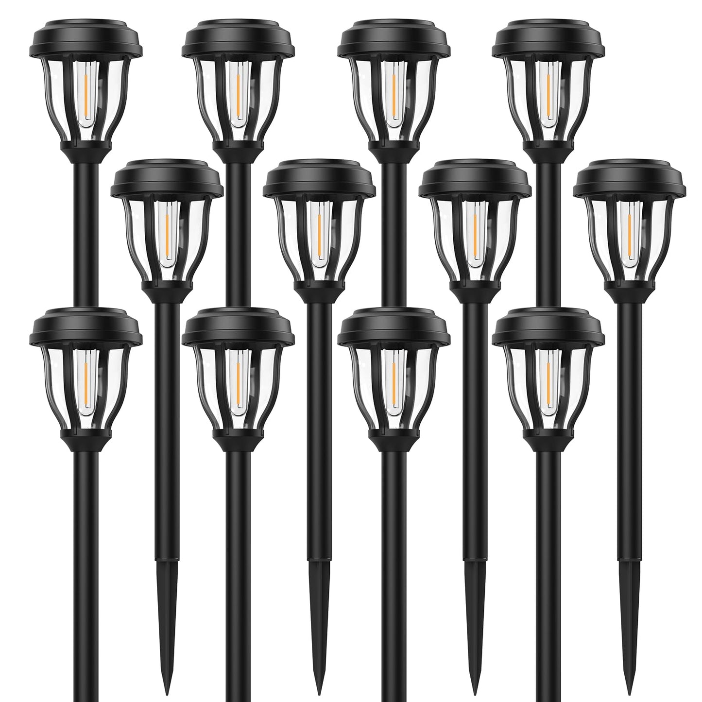 DERAYSION 12 Pack Solar Lights Outdoor, Solar Pathway Lights Auto On/Off Waterproof Garden Landscape Lighting for Path, Yard, Walkway, Driveway, Cold White