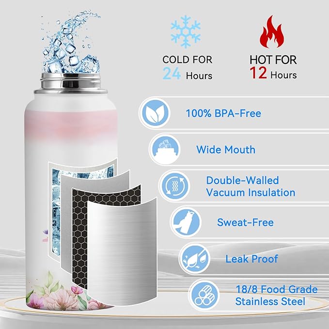 Personalized 32oz Water Bottle with Straw Customized Initial Letter Sport Bottles Monogrammed Initial Insulated Bottle Coffee Mug for Travel (T)
