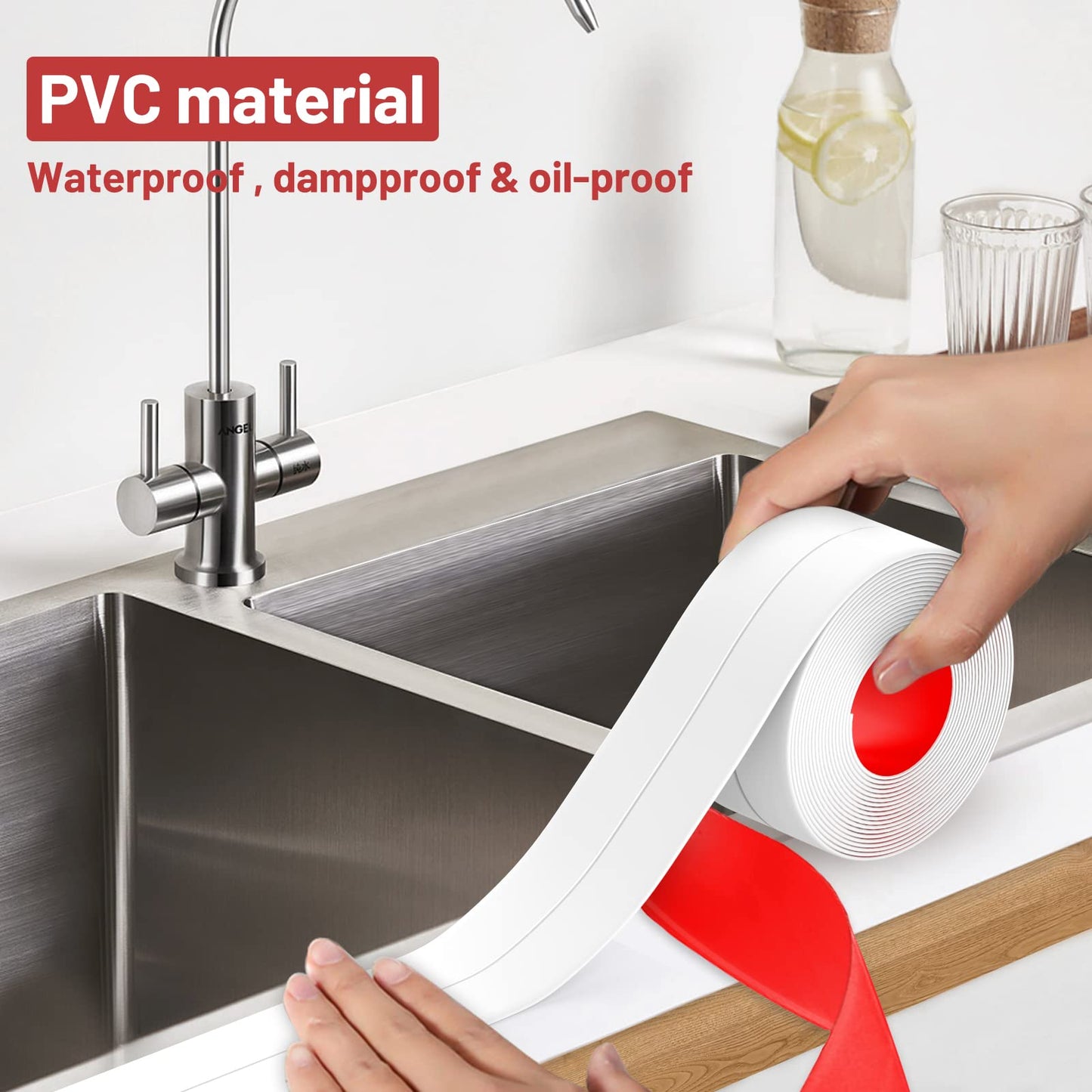 Fixmend Caulk Tape, 3 Roll Self Adhesive Caulk Strip Waterproof, Caulking Sealant Tape for Kitchen, Countertop, Bathroom, Sink, Shower, Bathtub, Toilet Edge Protector with Sealing Tool (1.5" x 10.5Ft)