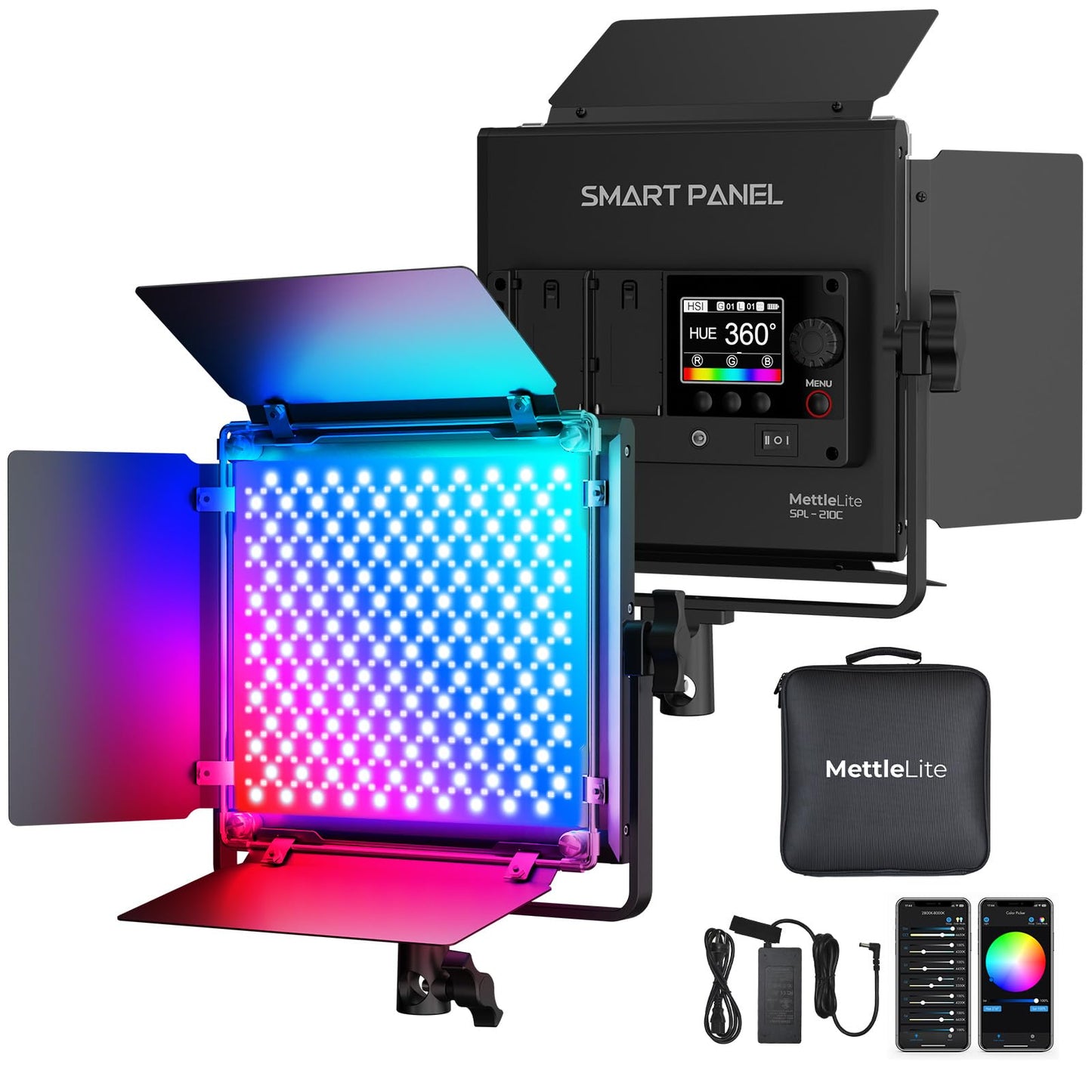 Mettlelite SPL210C RGB LED Video Light with APP Control, 360 Full Color RGB Panel, 2800K-8000K, CRI/TLCI 97+, 10 Scenes, Professional Photography Studio Lighting for YouTube/Stream/Photo/Video