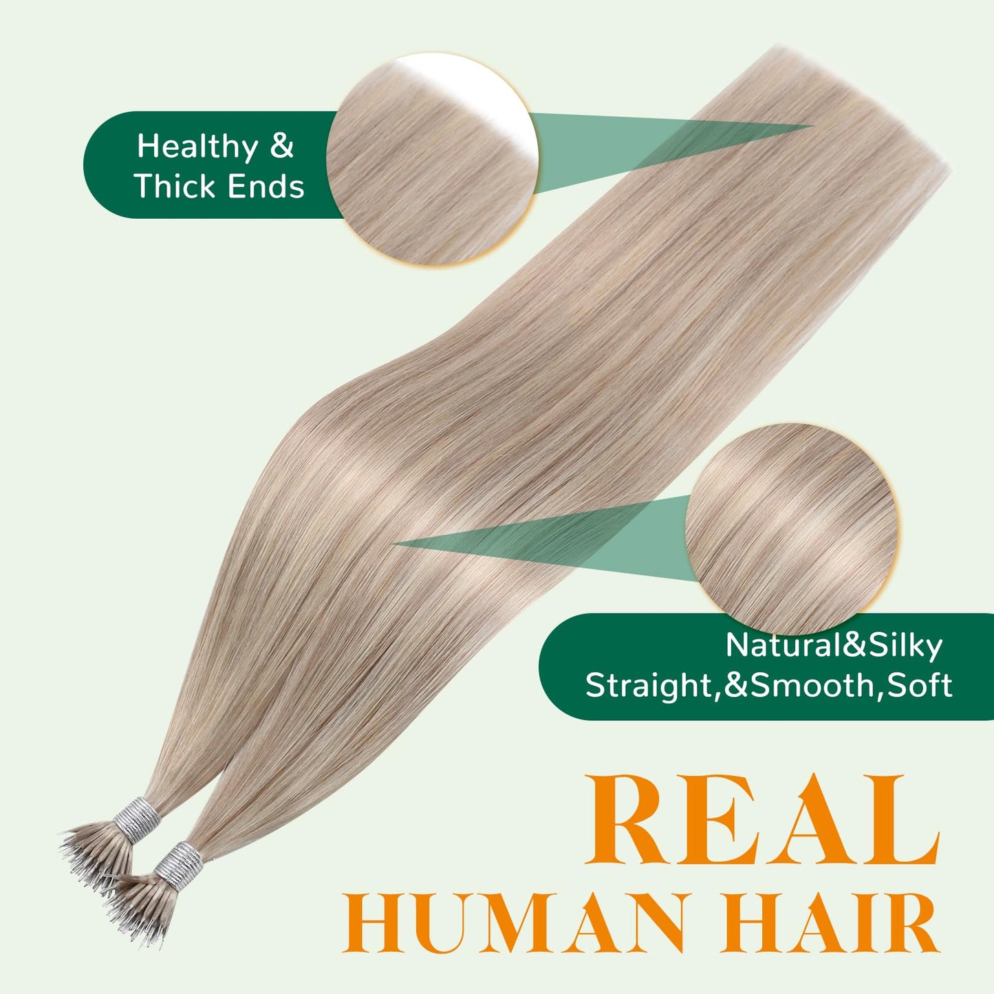Easyouth Nano Bead Hair Extensions Blonde Nano Hair Extensions Human Hair Ash Blonde Highlighted Blond Nano Tip Hair Extension R