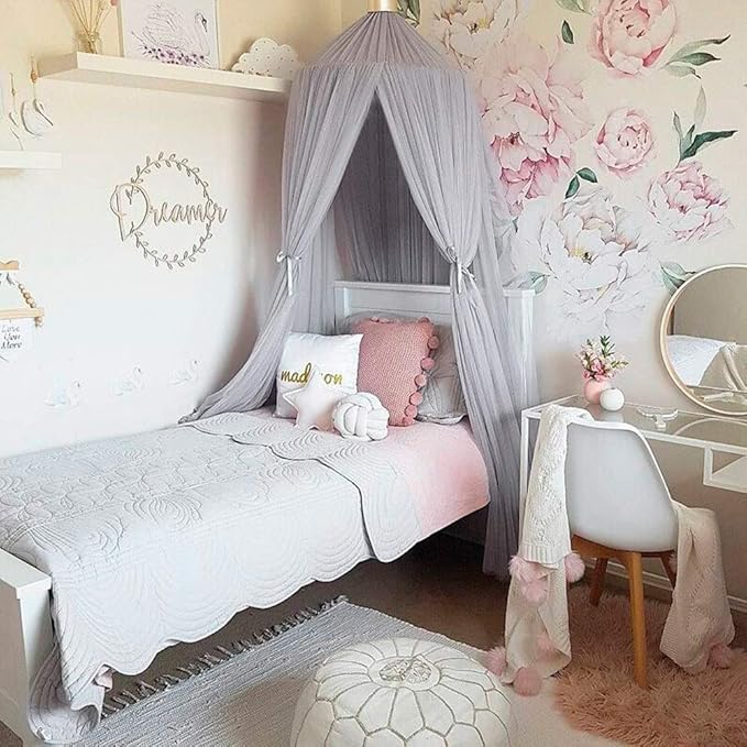 Bed Tent Net Mesh Bed Tent Stylish Breathable Canopy, Canopy Netting with Grey Pink Easy Setup for Bedroom Guest Room (Gray)