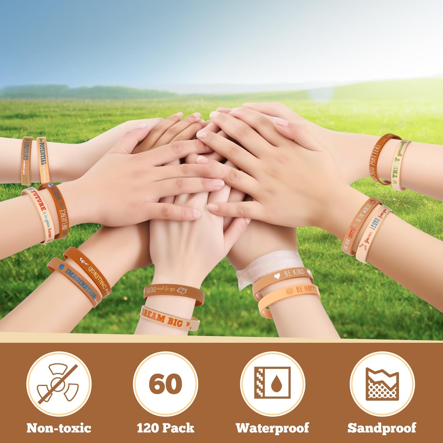 Bucherry 60 Pcs Motivational Silicone Bracelets Motivational Quote Rubber Wristbands Inspirational Silicone Wristband Women Men