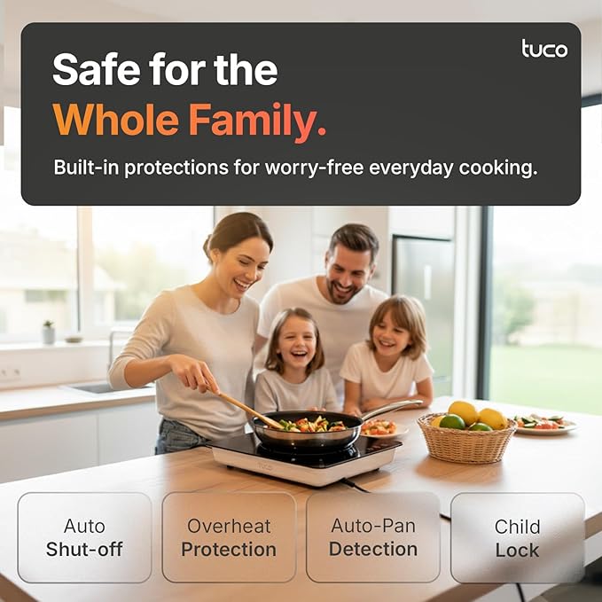 TUCO Portable Induction Cooktop Burner Hot Plate Electric Stove with Shatter-Proof Ceramic Glass, LCD Sensor Touch, ETL Certified, 20 Cooking Modes, 1800 Watts