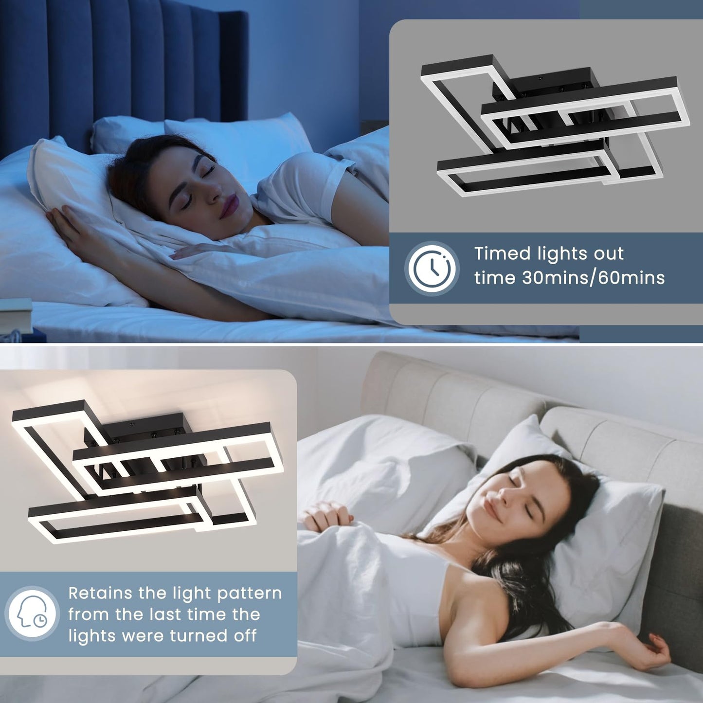 EIDISUNY Modern LED Ceiling Light, Dimmable 3000-6500K, 54W, Black Flush Mount, Model CL-4CFBKYX-D-110V