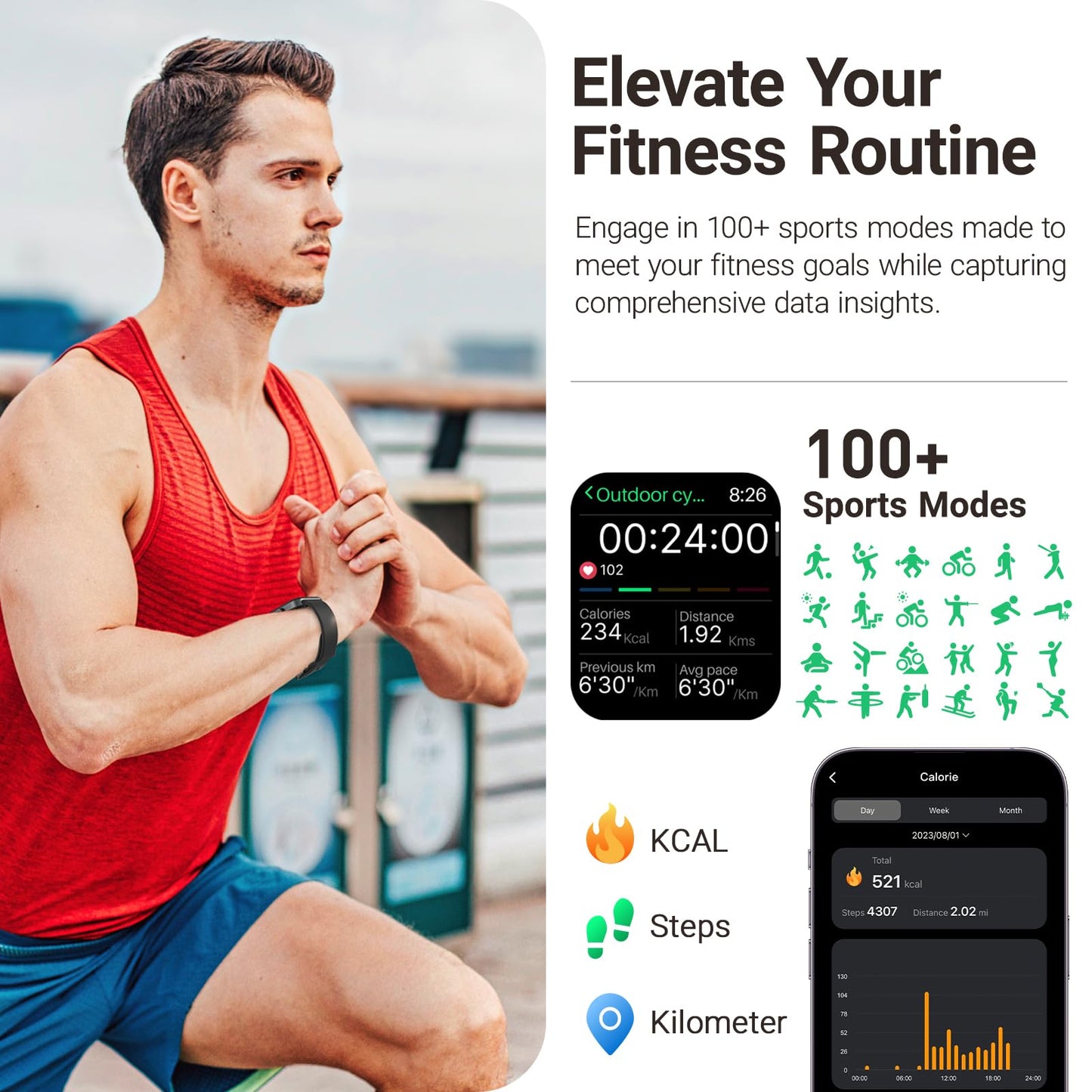 TOZO AMOLED S4 AcuFit One Smart Watch 1.78" Ultra-Clear Screen for Men Women, Call/Answer Fitness Tracker, Sleep Monitor IP68 Waterproof for iOS 11.0+ Android 9.0+ Black
