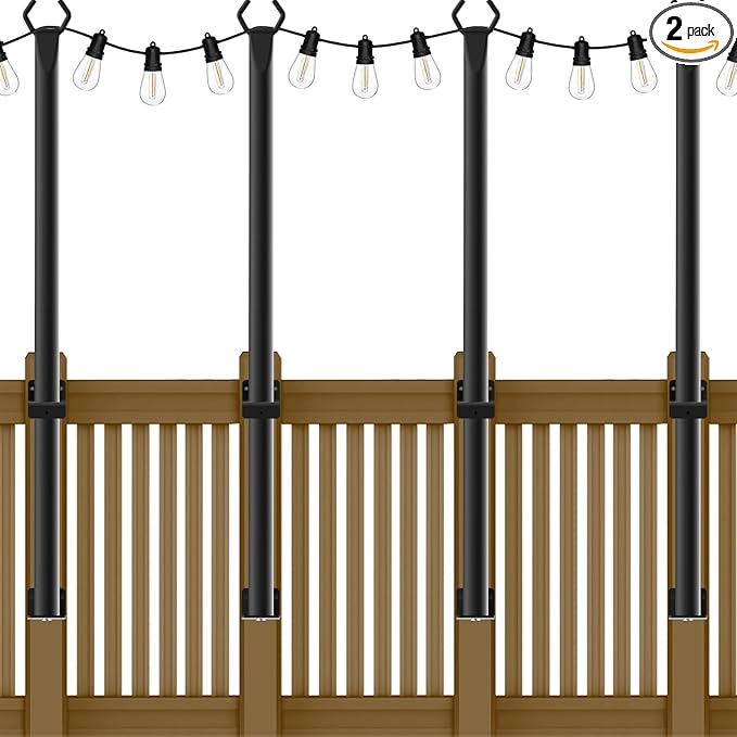 NUERPO 4 Pack String Light Poles,5Ft Metal Poles for Outdoor String Lights,Outdoor Light Poles with Post,Poles/Stand for O...