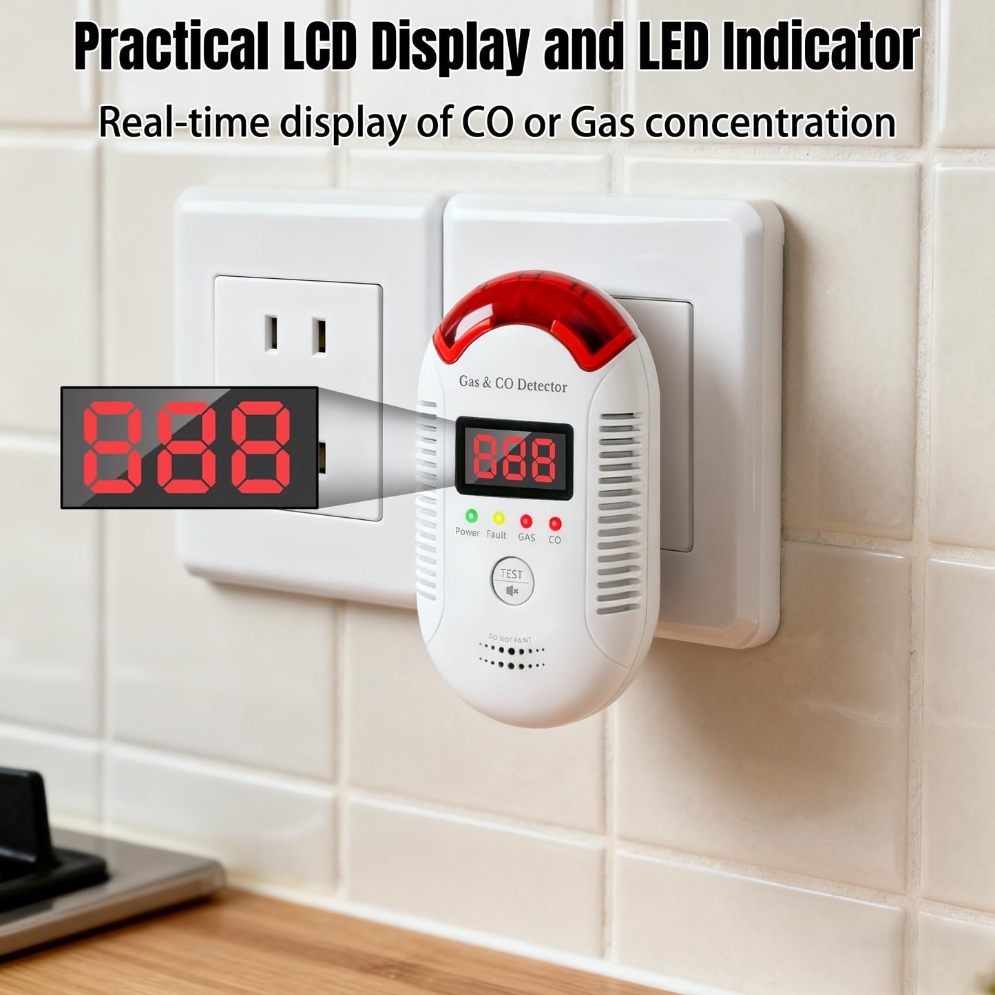 GQIRIL Gas and Carbon Monoxide Detector - Natural Gas Leak and Smoke CO Detector Portable Plug in, 2-in-1 Carbon-Monoxide Combination Alarm with Light - Natural for Home Kitchen Car RV Travel, 2Pack