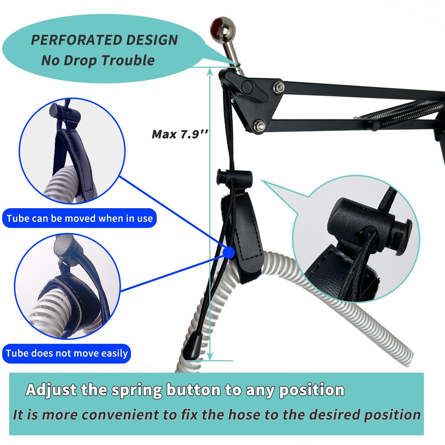 CPAP Hose Holder Stand with Adjustable Angle Height, CPAP Mask Hook - Metal Structure for Secure Support - Prevent Hose Tangles and Air Leakage, 5.8 ft Maximum Height