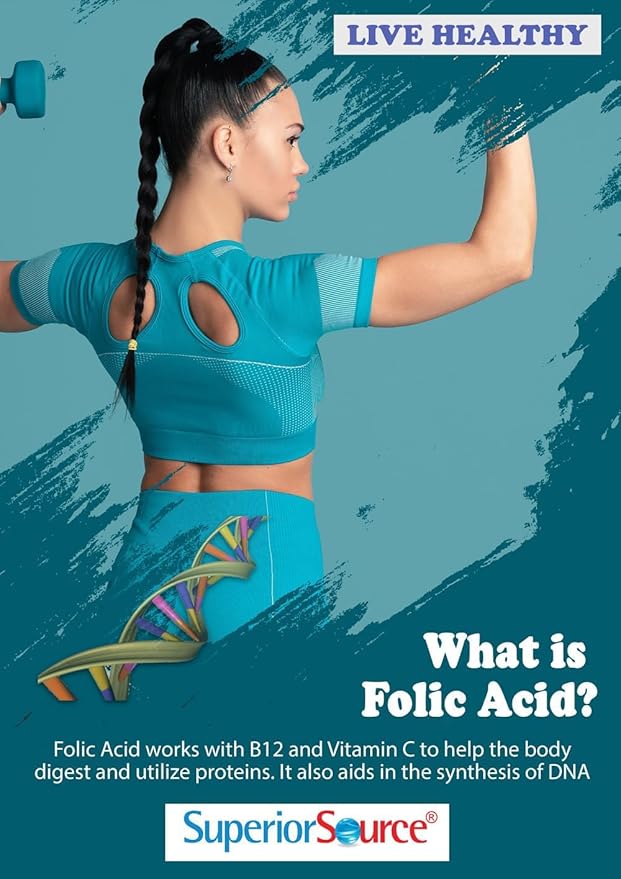 Superior Source Folic Acid 1200 mcg - Supports Heart & Immune System Function -Aids Nervous System Health - 100 Sublingual Dissolving Tablets