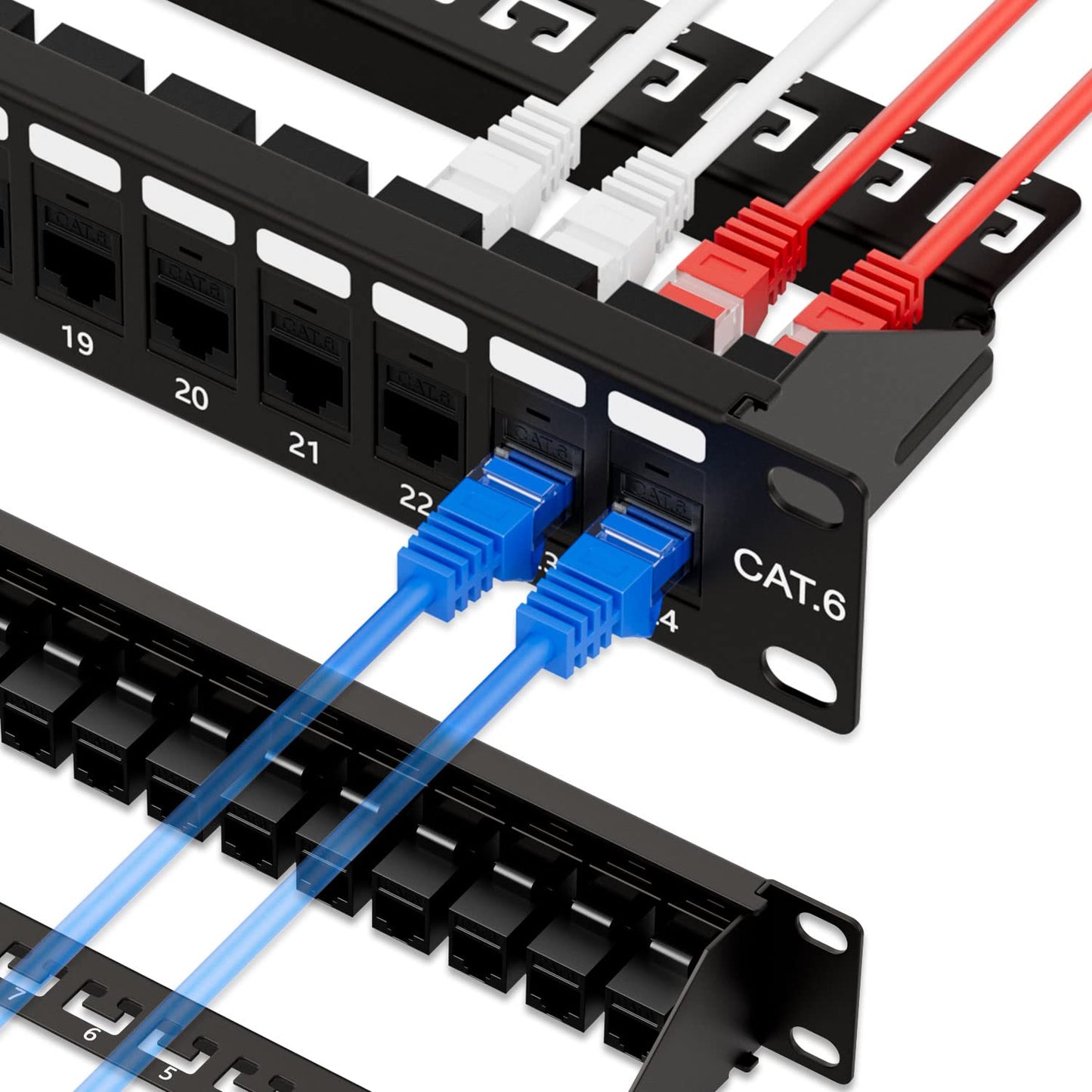 iwillink 10Gbps Patch Panel 24 Port, RJ45 Through Coupler Cat6 Patch Panel UTP 19-Inch 1U with Back Bar, Wallmount or Rackmount, Compatible with Cat5, Cat5e, Cat6 Cabling -Like New