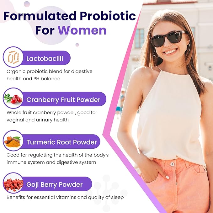 Vaginal Probiotics for Women - 300 Billion CFUs 12 Strains Probiotics with Prebiotic, Organic Cranberry Extract Daily Women's Probiotic for Vaginal, Urinary, Digestive, Gut, Immune Health, 60 Capsules