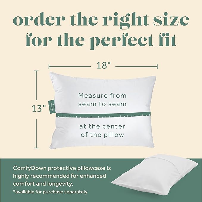 Goose Down Travel Pillow - Filled with 800 Fill Power European Goose Down, Egyptian 300 Thread Count 100% Cotton Cover for Plane car & Home - Made in USA (13" x 18")