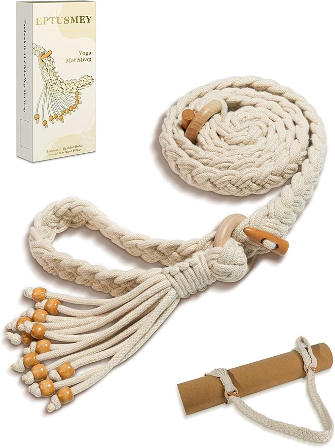 Eptusmey Yoga Mat Straps for Carrying, Handmade Braided Boho Bead Tassel Macrame Strap, Adjustable Thick Yoga Mat Carrier/...