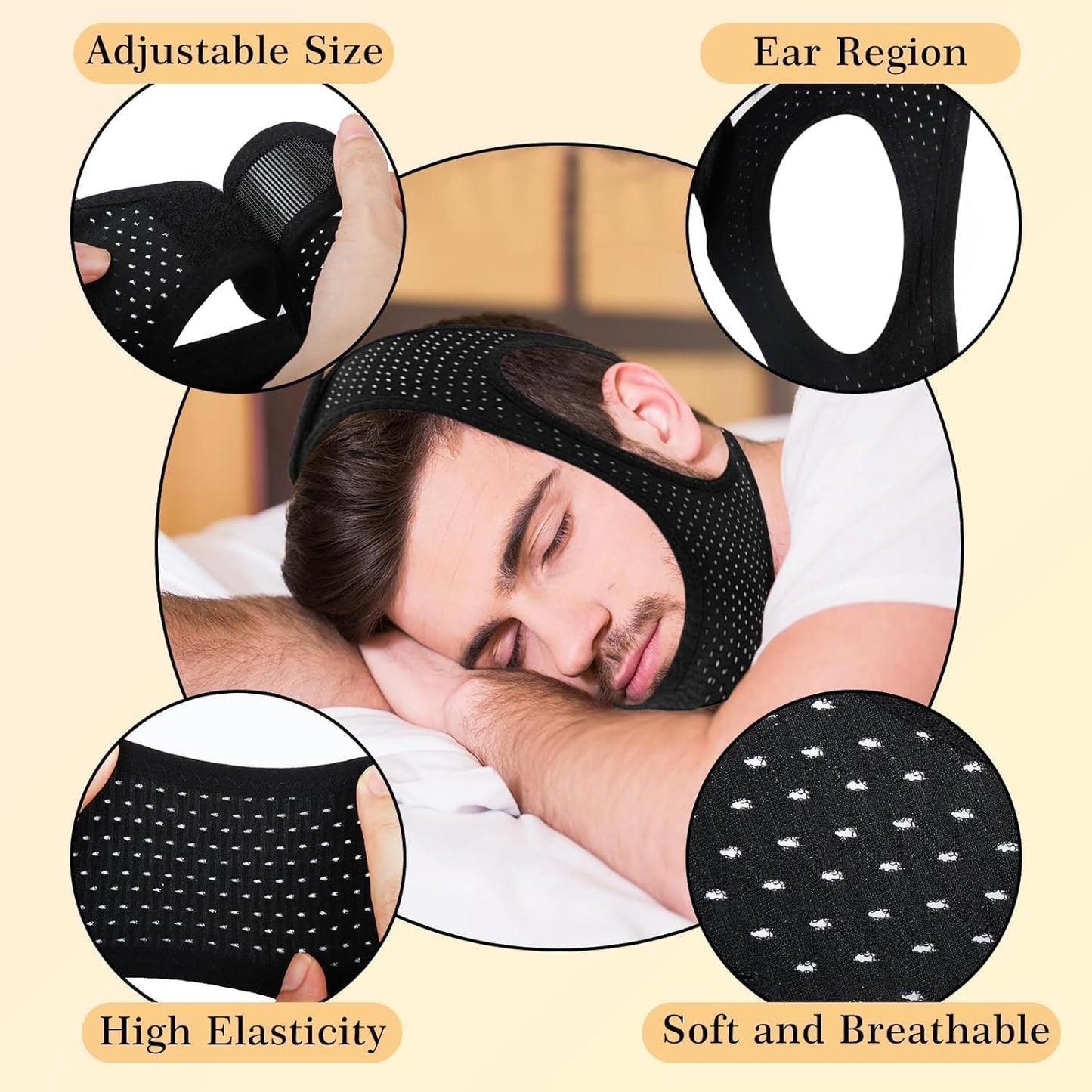 Sleep Apnea Devices丨Comfortable Chin Strap for Sleeping - Improve Sleep Quality, Simple & Adjustable Design for Men and Women (21 Inch, Black)