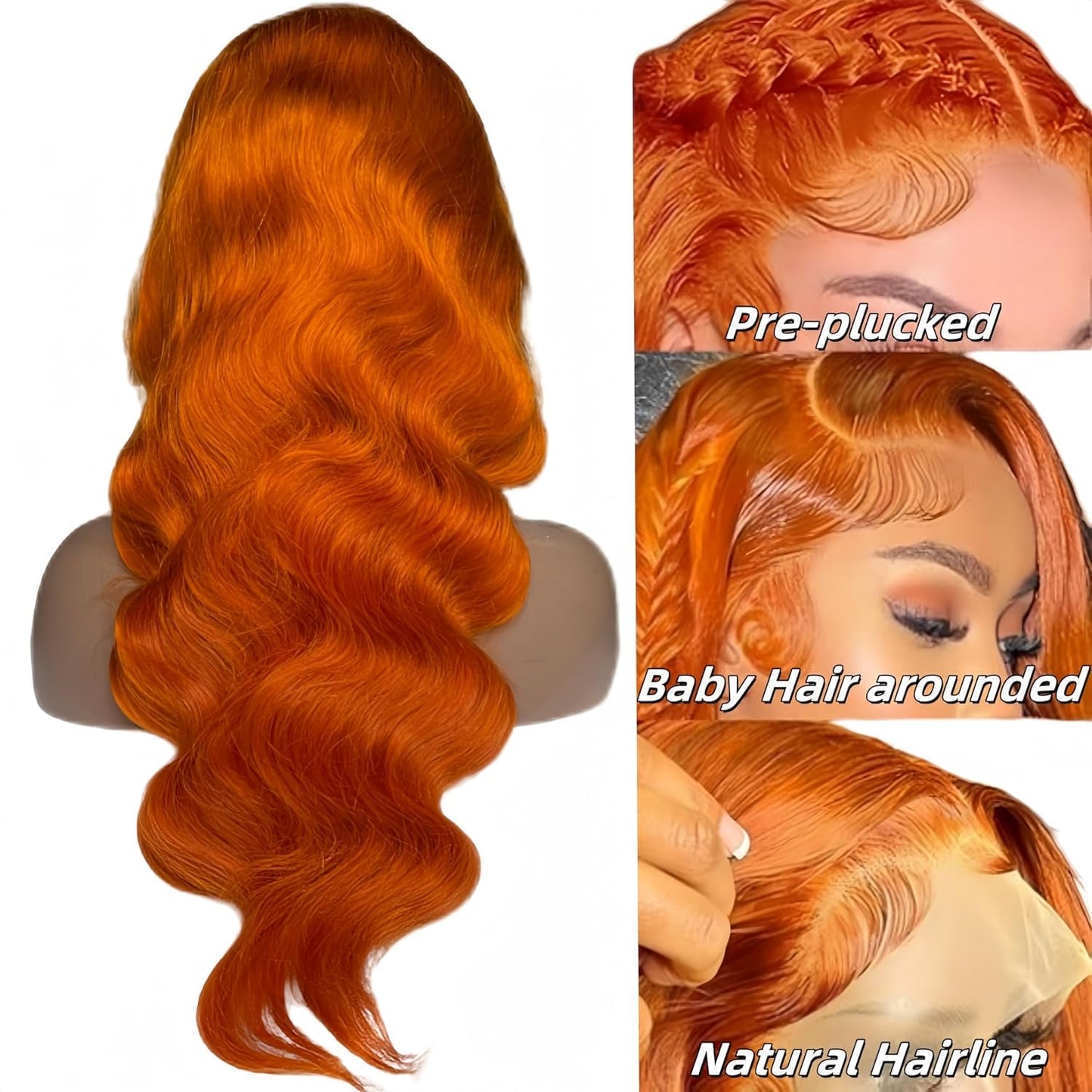 Suresen 350 Ginger Body Wave Lace Front Wigs Human Hair Pre Plucked 16 Inch 13x4 HD Lace Front Wigs Body Wave Colored Wigs Human