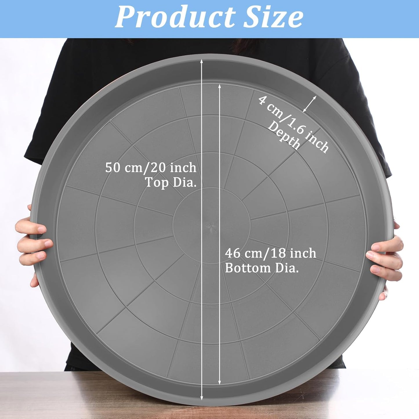 Eccliy 6 Pack Plastic Plant Saucer Heavy Duty Planter Saucers Large Plant Pot Saucers Plastic Water Trays for Indoors and Outdoors Flower Plant Plant Drip (Gray,20 Inch)
