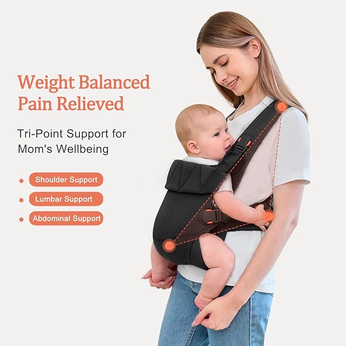 Baby Carrier Newborn to Toddler, Cozy Toddler Carrier, Ergonomic Newborn Carrier with Head Support, Black