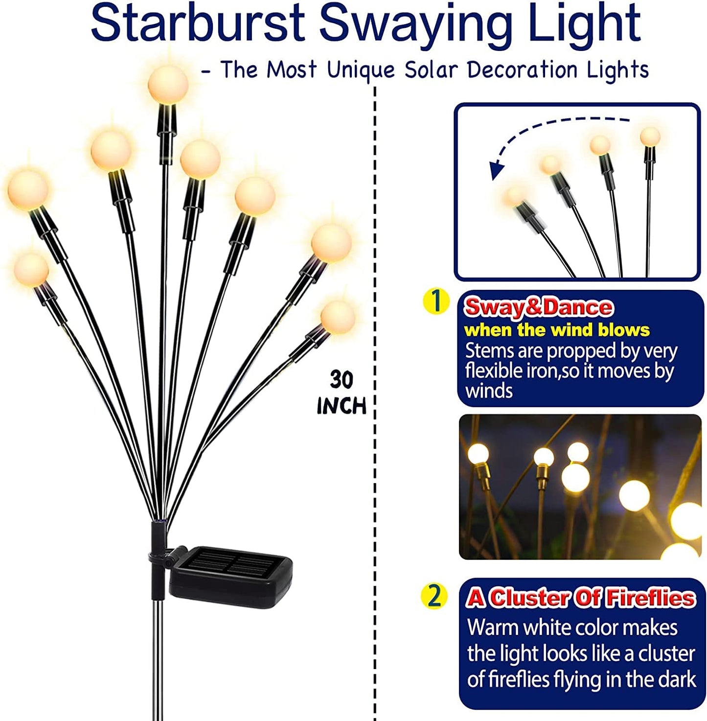 TONULAX Solar Garden Lights - Swaying Light with Iron Wire & Bulb Base, 2 Pack, Warm White
