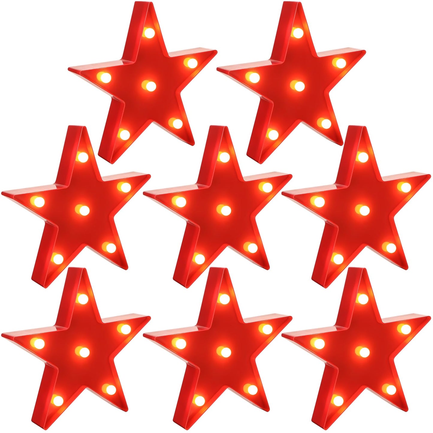 Jutom 8 Pieces Star Night Lights LED Plastic Star Shaped Sign Lighted Marquee Desk Lamp for Gift Red