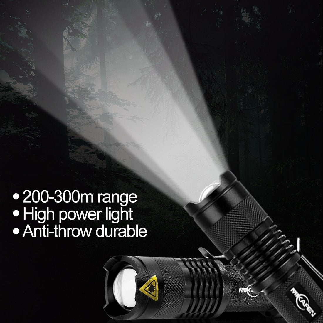 MIKAFEN 5 Pack Mini LED Flashlights 300lm Adjustable Focus Zoomable Black Aluminum Model DZ204