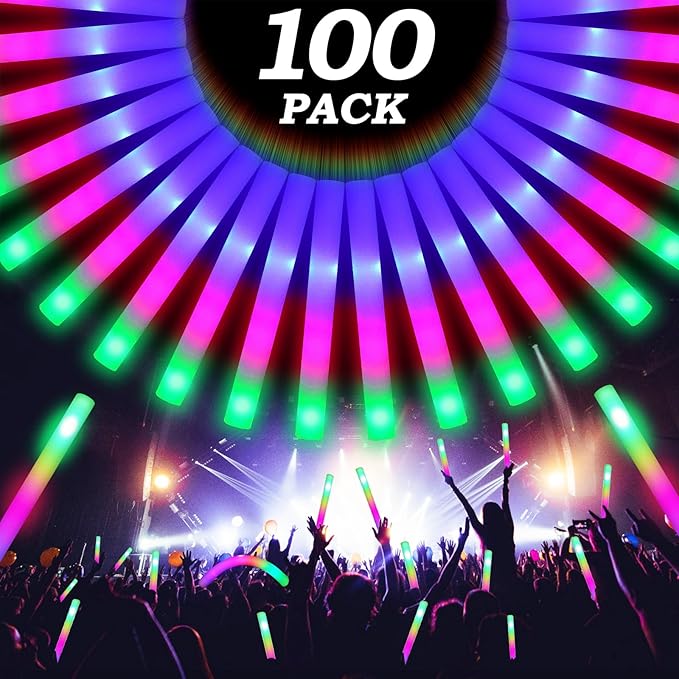 GalaGalore 100 Pcs18.5inch Foam Glow Sticks Bulk - 3 Modes Colorful Flashing Led Foam Sticks Glow in The Dark Party Suppli...