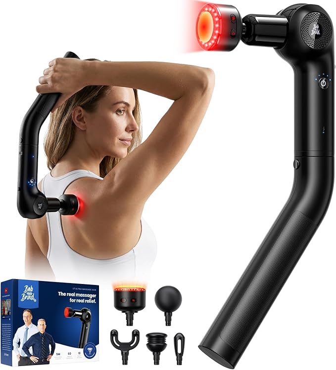 BOB AND BRAD 2-in-1 Massage Gun with Heat & Red Light Soothing L7 Ultra Massage Gun with Extension Handle &Adjustable Angl...
