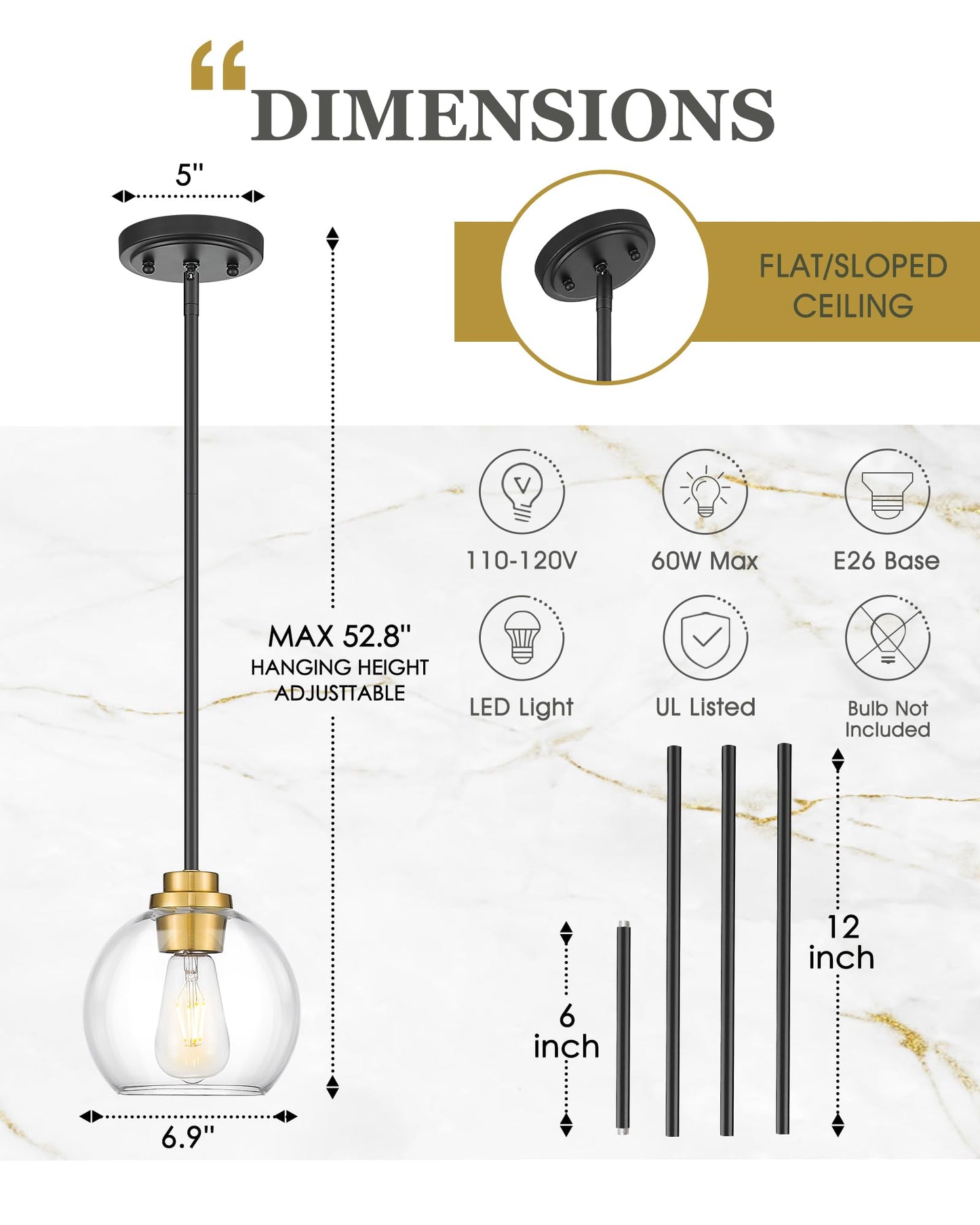 Audickic Pendant Lights Kitchen Island 2 Pack  7 Black And Gold Hanging Lights Fixtures With Clear Glass Globe Shade  Modern Kitchen Island Lighting For Bathroom  Ad-22280-1P2-Kg