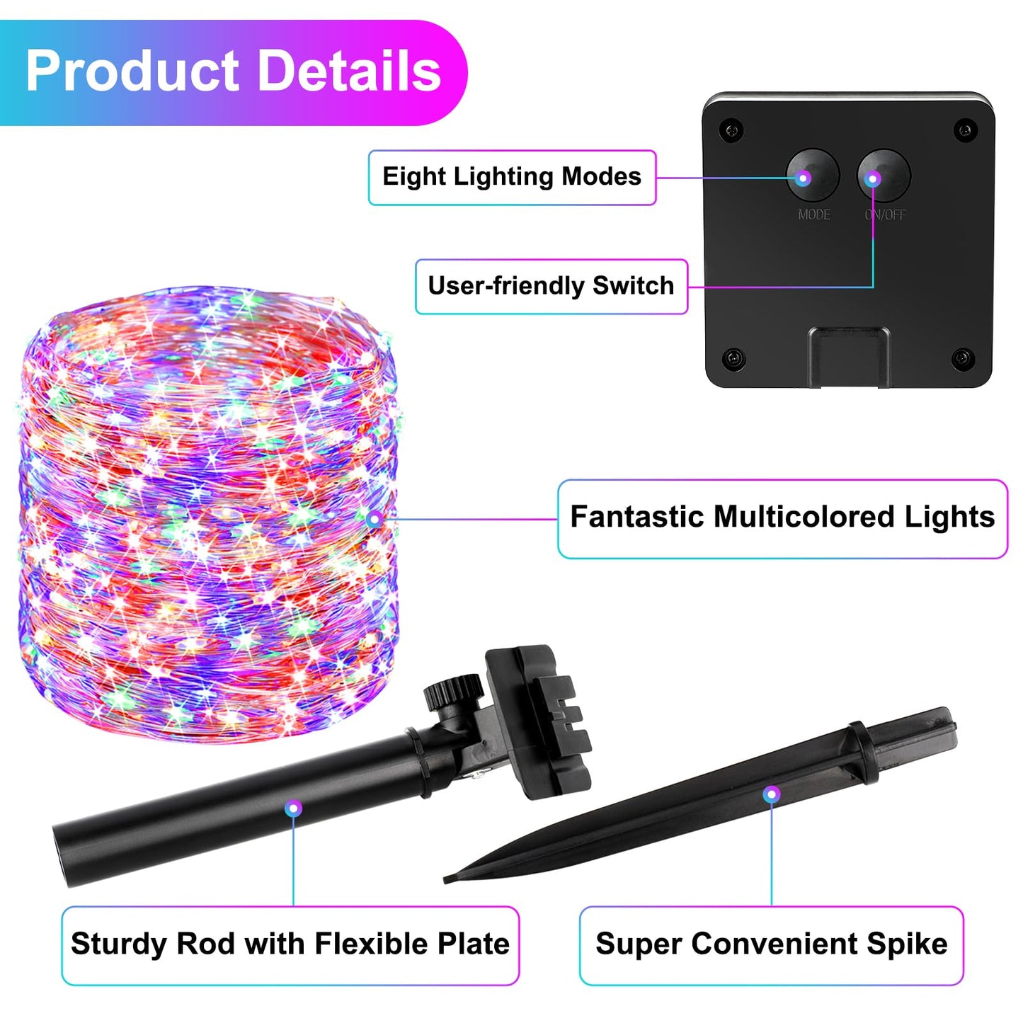 Brightever Outdoor Solar String Lights Waterproof  2-Pack Total 80Ft 200Led Solar Fairy Lights For Outside With 8 Lighting Modes  Solar Twinkle Lights For Yard  Christmas  Party (Multicolor)