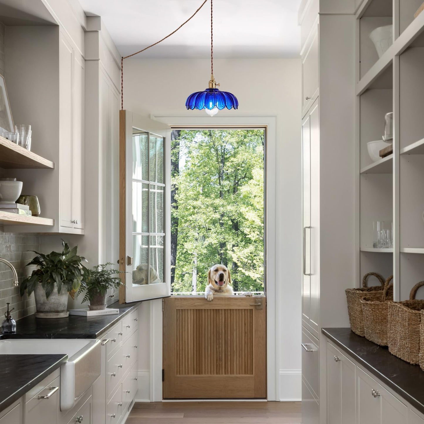 Xzhgcee Plug In Pendant Light: Hanging Light Plug In Fixture Bule Glass Hanging Lamp  Pendant Lighting For Kitchen Island  Bedroom  Dining Room  Living Room  E26 No Bulb
