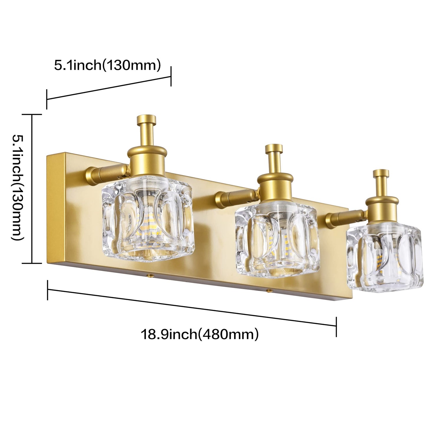 Presde 3-Light Bathroom Vanity Lights, Modern Crystal Gold Fixtures, Gloss Gold Finish, Excludes Bulbs