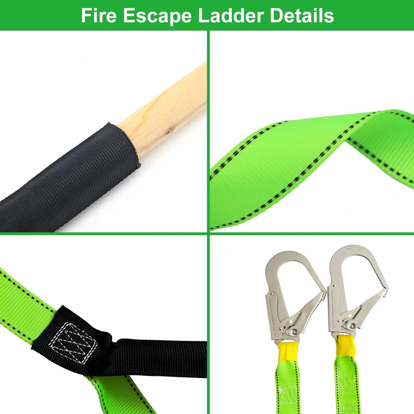 Fire Escape Ladder with 2 Heavy Hooks, 16.7 Feet Emergency Fire Ladder for 2-3 Story Homes, Reusable Safety Rope Ladders for Balcony Railing Treehouse, Green