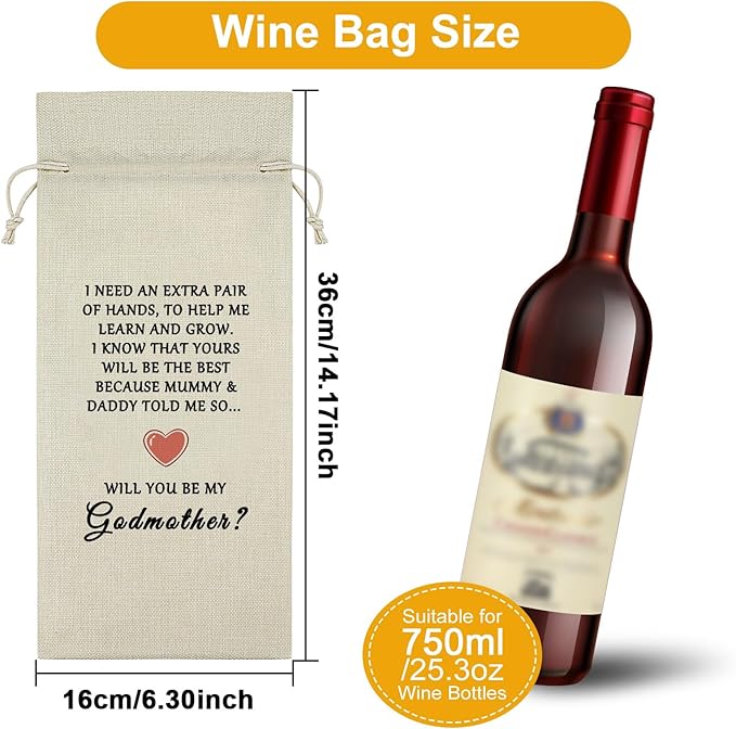 Sazuwu Godmother Proposal Gift Wine Bag Will You Be My Godmother Gift Ideas Godmother Baptism Gift Wine Bottle Decoration Bag Godmother Gifts from Godchild Christening Gift from Godmother