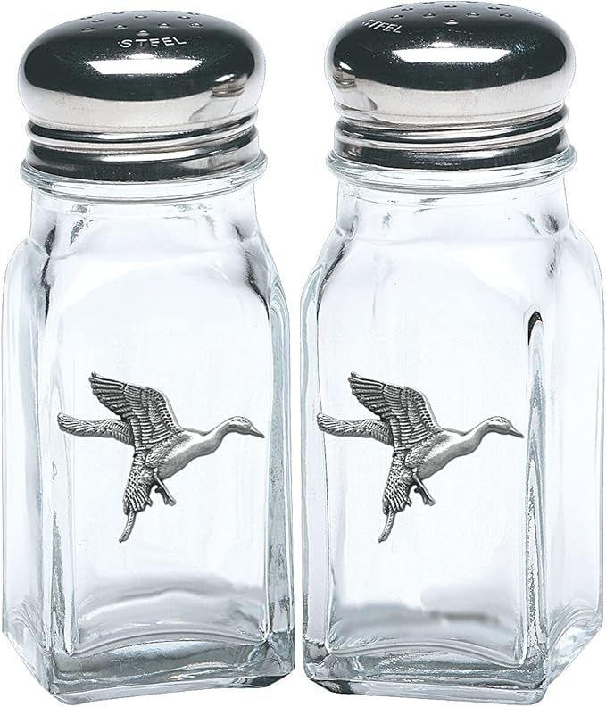 Heritage Pewter Pintail Duck Salt and Pepper Shaker Set of 2 Bottles | Expertly Crafted Pewter Glass