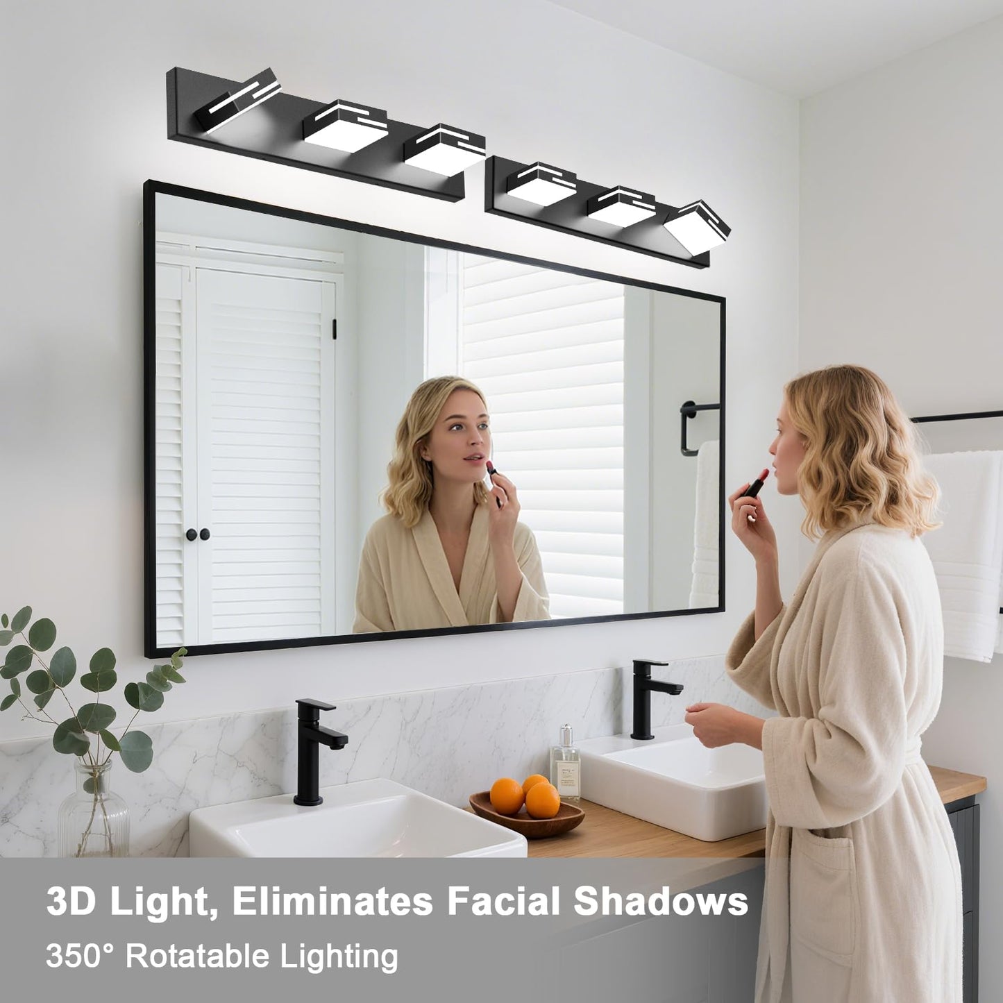 Lkhf Led Modern Bathroom Vanity Light Fixtures  3-Light 22-Inch Dimmable Matte Black Vanity Lights For Bathroom Lighting Fixtures Over Mirror  With 350?Rotatable Acrylic Heads (Cool White 6000K)