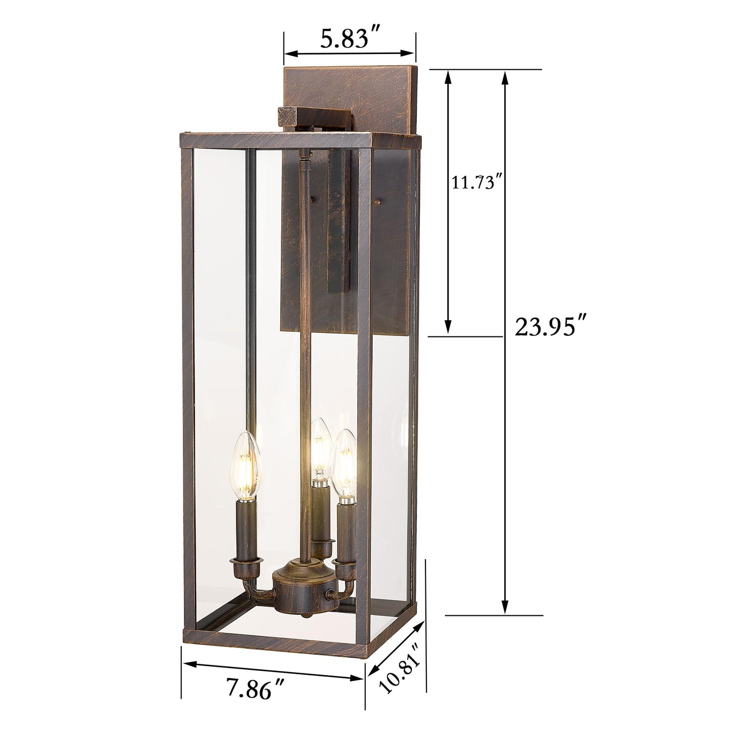 Bestshared Outdoor Wall Lantern, 24in Tall, Metal, Rust, Model 4176, Clear Glass, Anti-Rust, Exterior Lighting Fixture for Porch/Patio