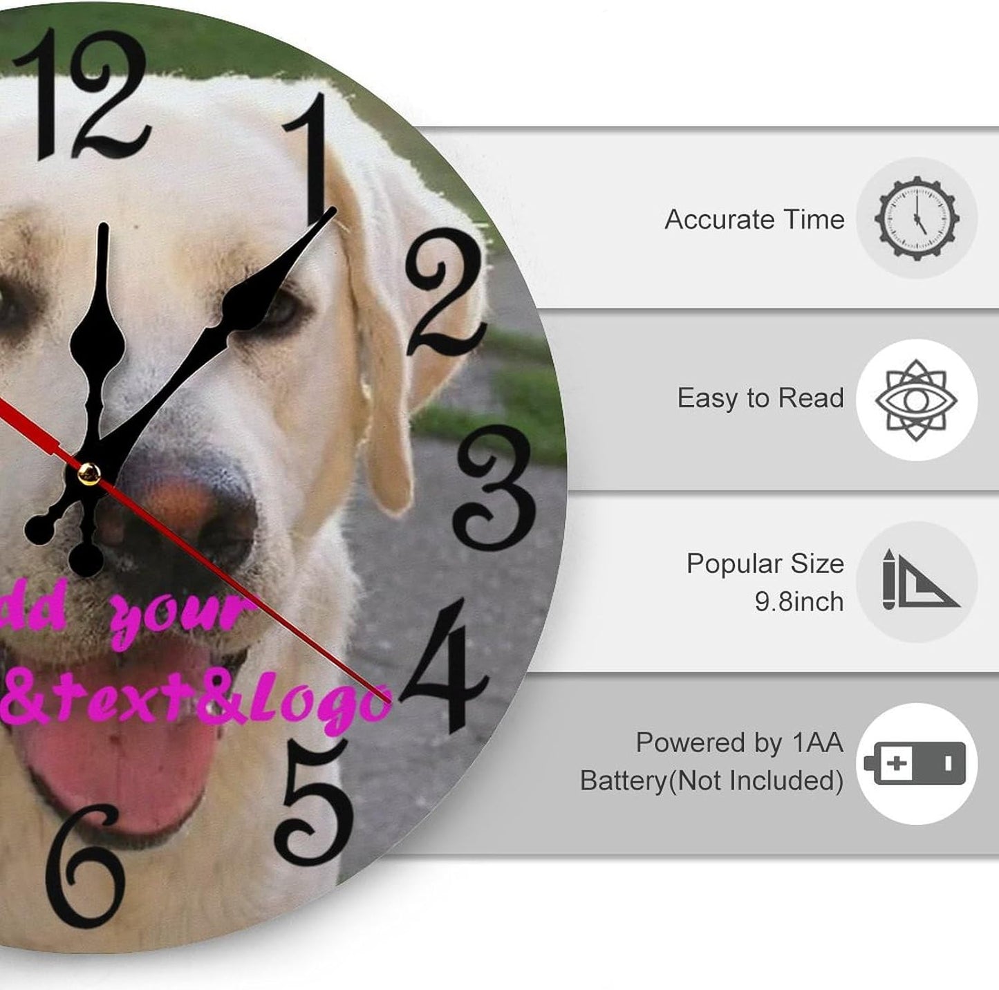 Custom Wall Clock,Personalized Wood Clock add Your Photo/Text,Customizable Silent Round Decoration for Kitchen Bathroom 10inch style2