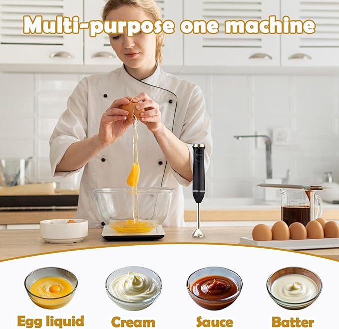 300W Hand Blender – Immersion Stick Mixer for Smoothies, Baby Food, Sauces, Drinks – Compact Handheld Kitchen Blender with Stainless Steel Shaft
