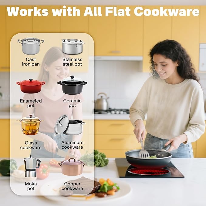 Alemania 12 inch Electric Cooktop 2 Burner Infrared Stove, 2000W Plug in Hotplate Double Heating Elements Stove for Cooking, 120V Ceramic Hot Plate, Built-in and Countertop Compatible