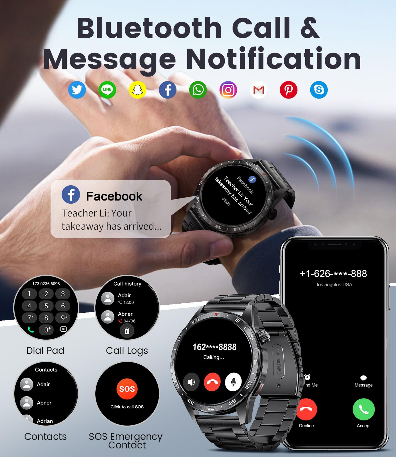 Smart Watch for Men (3 Straps),Answer/Make Calls,1.43'' AMOLED,IP68 Waterproof,110+ Sports Modes Fitness Watch with Sleep Monitor/SpO2/Heart Rate/Pedometer Rugged Outdoor Smart Watch for Android/iOS