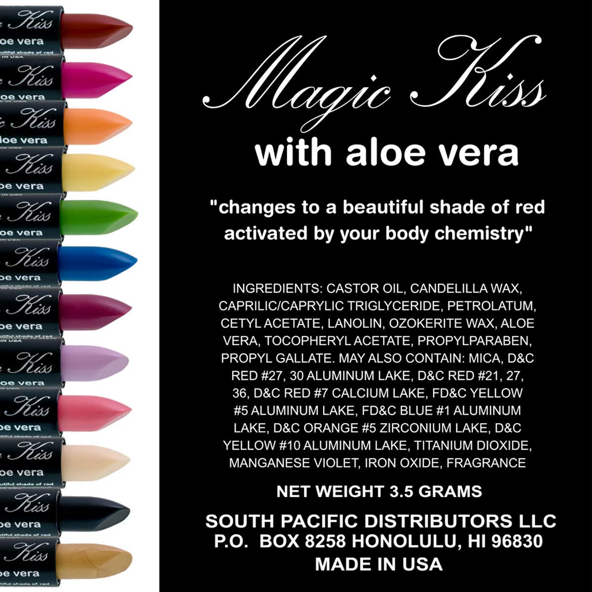 Magic Kiss Pack of 12 Color Changing Aloe Vera Lipstick set, MADE IN USA (Magenta)