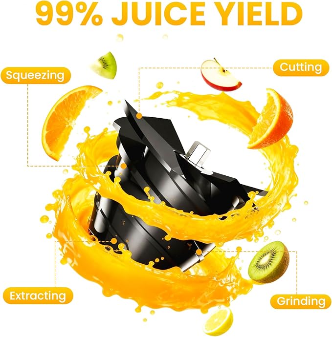 Juicer Machines, High Juice Yield Cold Press Juicer for Fruit and Vegetable, Masticating Machine with Juice Recipe, Self Feeding Effortless for Batch Juicing,Easy to Clean,Grey