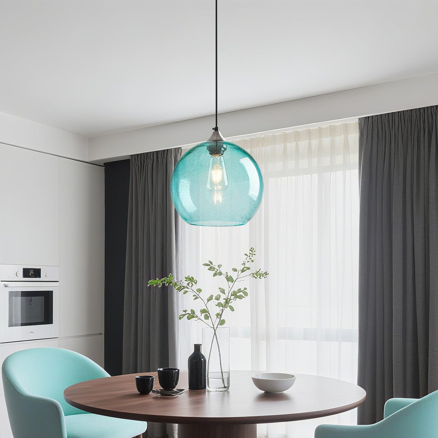 Lbsqj Light Blue Glass Pendant Lights Kitchen Island Globe Pendant Light Fixtures Modern Pendant Lighting For Bedroom Living Dining Room Light Fixture (9.84 In  1 Pack)