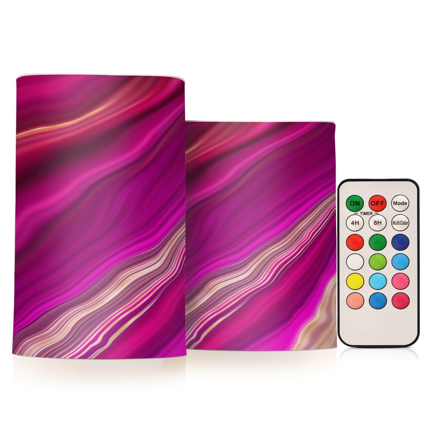 BOENLE Flickering Flameless Candles, Fuchsia Gold Fluid Marble LED Candles with Remote Timer, Set of 2 Battery Operated Candle for Valentine Wedding Birthday