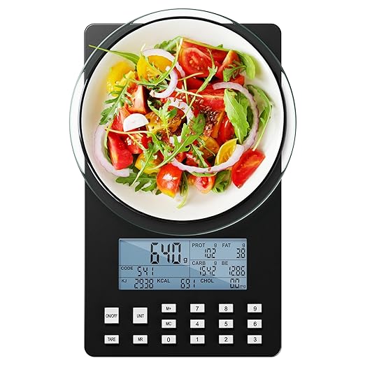 Nutrition Food Scale,5KG Digital Food Scale for Weight Loss,Prefect for Calculating Food Facts,Calorie Counting,Meal Prep,Fat,KCAL,Carbohydrates,Cholestero,with Food Grade Glass