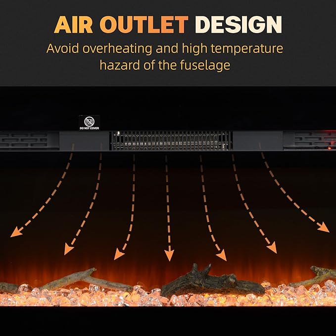 HOMCOM 36" Electric Fireplace Recessed and Wall Mounted with Remote Control, 1500W Fireplace Heater with 8H Timer, Adjustable Flame Color and Brightness, Log and Crystal
