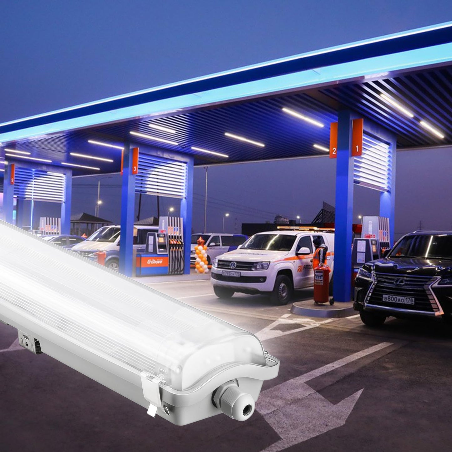 Brillihood 4Ft Led Vapor Tight Light Fixtures, 48W, 4200Lm, Ip65 Waterproof, White, 2-Pack, Model Lg07O-12D