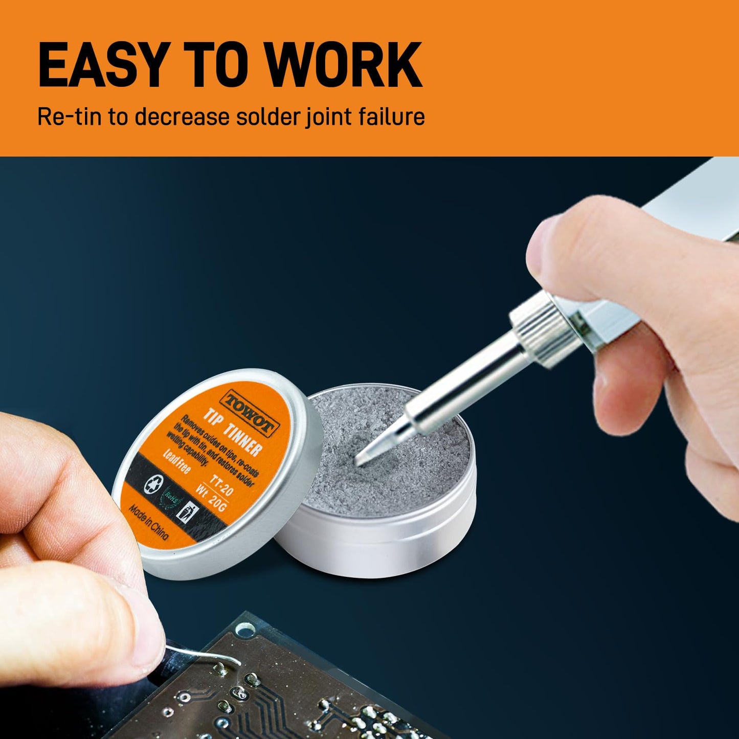 TOWOT Tip Tinner For Electronics Soldering, Iron Tip and Re-Tinning Solution, Removes Oxidation, 20g