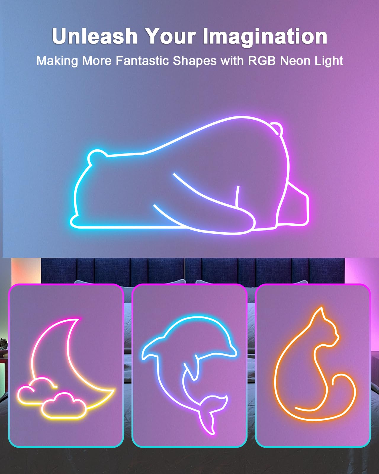 Vrribonx LED Neon Rope Lights, 140FT, RGB, Flexible, Waterproof, App/Remote Control, Model V140-01