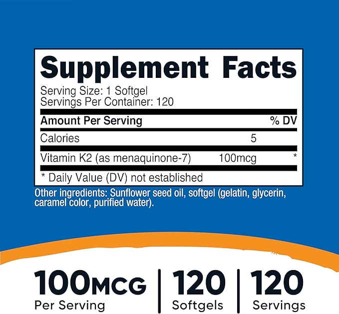 Nutricost Vitamin K2 MK-7 Supplement (100 mcg) 120 Softgels - GMO-Free
